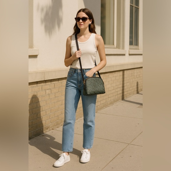 Coach Monogram Green Brown Canvas Crossbody Shoulder Bag - Picture 2 of 14